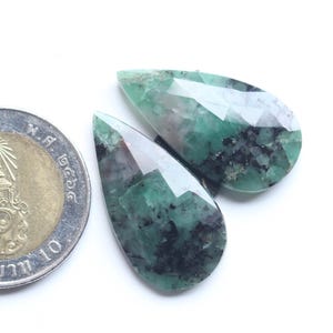 Rose Cut Pair Gemstone, Natural Emerald Rose Cut Faceted Cabochon Pear Pair Loose Cabochon, Emerald Faceted Pair Jewellery Supply, 28X15MM