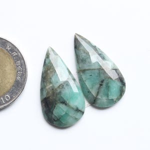 Emerald Rose Cut Pair Gemstone, Natural Emerald Rose Cut Faceted Cabochon Pear Pair Loose Cabochon, Emerald Faceted Jewellery Supply 28X15MM