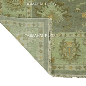 Hand Knotted Wool Oushak Rug 8x10: Green Oriental Carpet