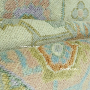 Handmade Oushak Wool Rug: Light Green Turkish Oriental Carpet