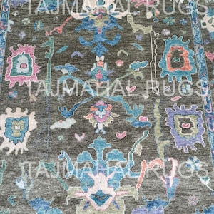 Handmade Green Wool Oushak Rug: Oriental Turkish Style