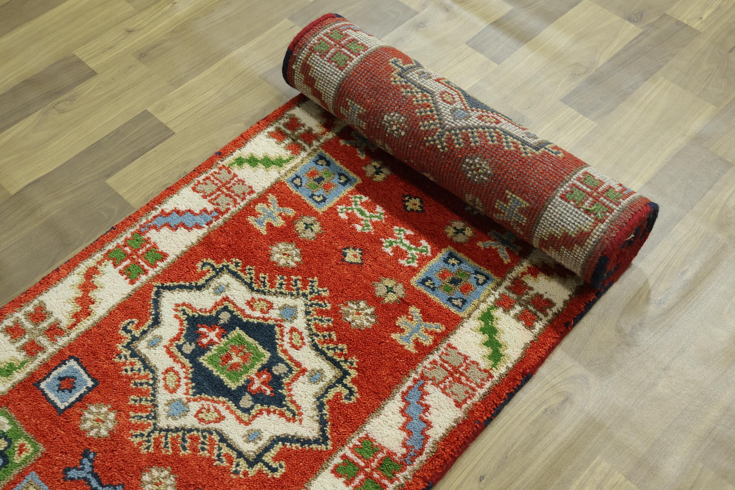 2x6 クイックシップ レッドウール カザックランナーラグ | ハンド