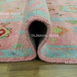 Large 8x10 Handmade Oriental Rug | Pink Turkish Oushak Wool Carpet | Colorful Vintage Style Area Rug for Living Room & Bedroom