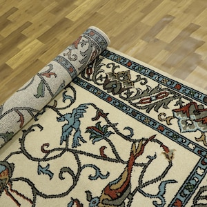 Handmade Ivory Wool Persian Style Rug 8X10  Large Living Room Area Rug Oriental Decor Vintage Look Hand Knotted l Rugs for Dining Room