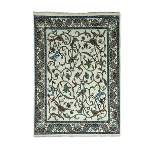 Hand-Knotted Ivory Wool Rug 8x10: Persian Style Floral Design
