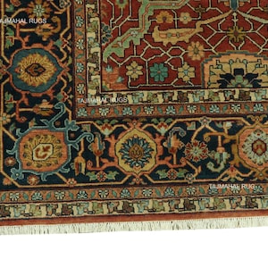 Hand Knotted Wool Serapi Rug 8x10: Rust Red Persian Style Carpet