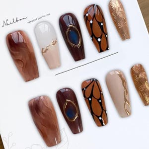Fall Amber butterfly Press-On Nails, Handmade Custom Design Nails, Nail Art Gift, Vacation Nails Box, Mistery Flower Look  21825AT15