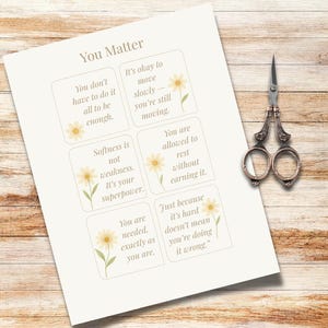Tarjetas de ánimo "Eres importante": Hoja imprimible de tarjetas de afirmación / Recordatorios amables / Apoyo para la salud mental / Notas de amor propio