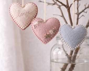 Szablon ozdoby w kształcie serca z filcu – cyfrowy wzór do szycia w formacie PDF, ręcznie haftowany wzór serca, Walentynki, etykiety na prezenty, baby shower, natychmiastowe pobranie
