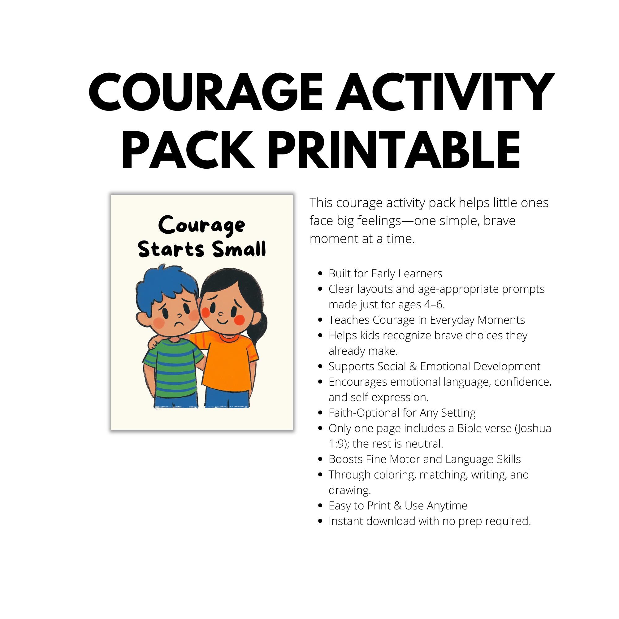 Courage Activity Pack for Kids: Printable SEL Worksheets (PDF Download ...