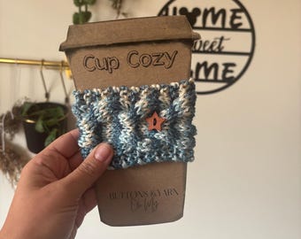 Clouds Travel Mug Sleeve with wooden star button