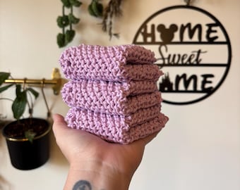 Orchid Hand Knit Cotton Dishcloth | Reusable Kitchen & Face Cloth | Farmhouse Home Essentials