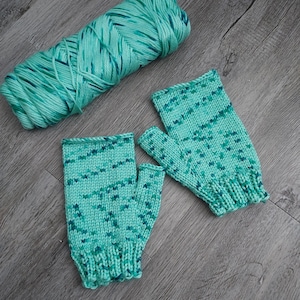 Light Green Knit Fingerless Gloves | Green Fleck Hand Knitted Wrist Warmers | Cozy Women&#39;s Arm Warmers | Unique Autumn Winter Gift