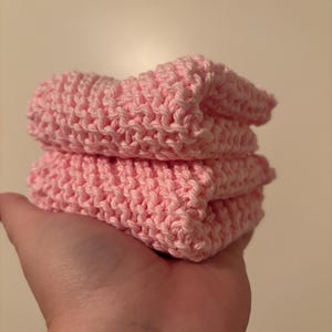 Pastel Pink Hand Knit Dishcloth | 100% Cotton Wash Cloth | Country Farmhouse Kitchen Decor