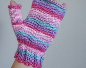 Pastel Unicorn Knit Fingerless Gloves