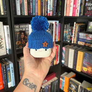Blue Knit Tiny Hat | Marshmallow Mug Hat | Tiered Tray Decor Accent