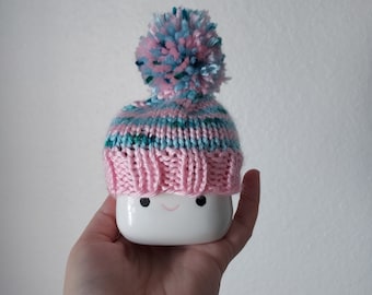 Cotton Candy Knit Tiny Hat | Pink & Blue Marshmallow Mug Hat | Sweet Tiered Tray Decor