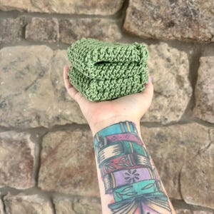 Green Hand Knit Cotton Dishcloth | Reusable Kitchen Washcloth | Farmhouse Home Essentials