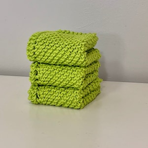 Lime Green Hand Knit Cotton Dishcloth | Bright Kitchen Wash Cloth | Farmhouse Home Essentials