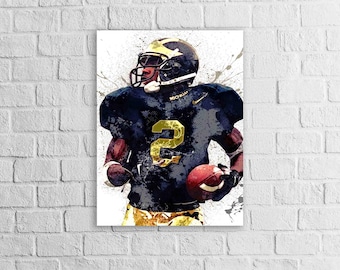 May include: A digital art print of an American football player in a navy blue and gold uniform, holding a football. The jersey displays the number 2 in gold. The player wears a helmet with a gold visor.