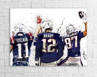 Patriots Canvas Wrap: Tom Brady, Gronkowski, Edelman - Sports Art