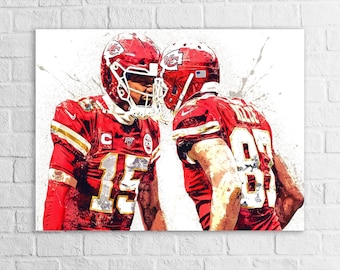 Patrick Mahomes, Travis Kelce Poster Kansas City Chiefs, Canvas Wrap or Museum-Quality Poster, Fine Art, Man Cave, Kids room