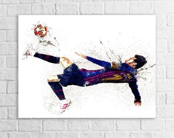 Lionel Messi Bicycle Kick Art Print, Gallery Canvas, Sports Decor