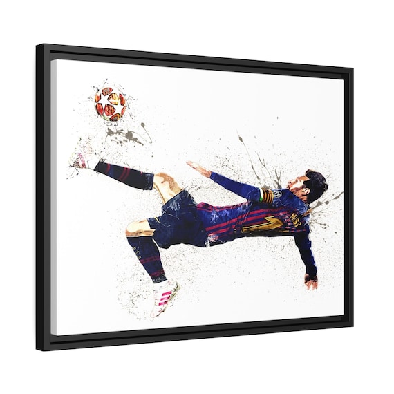 Lionel Messi Bicycle Kick Art Print, Gallery Canvas, Sports Decor