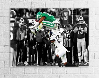 Saquon Barkley Poster, Reverse Hurdle, Philadelphia Eagles, Canvas Wrap or Museum-Quality Poster, Fine Art, Man Cave, Kids room or Office
