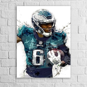 May include: An artistic rendering of an American football player in a teal and white uniform, holding a football. The player wears a helmet with a silver eagle logo and the number 6 is visible on the jersey. The artwork has a watercolor effect.