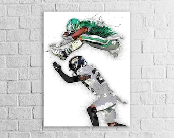 Saquon Barkley Reverse Hurdle Poster, Eagles Art, Man Cave Decor