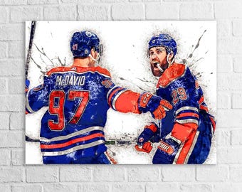 Connor McDavid, Leon Draisaitl, Edmonton Oilers, Gallery Canvas Wrap or Museum-Quality Poster, Wall Decor, Man Cave, Kids room, Office