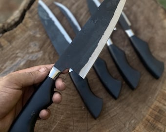 hand forged chef knife set of 5, high carbon steel kitchen knife, utility, boning & paring knives with ergonomic handles