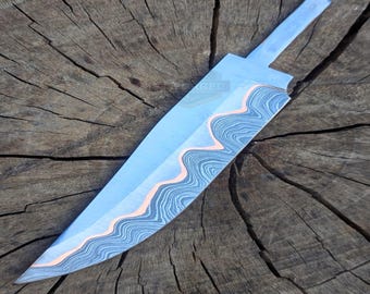 Cu Mai Blade 8-Inch Cu Mai Chef Knife Blank, Damascus Steel with Copper Line