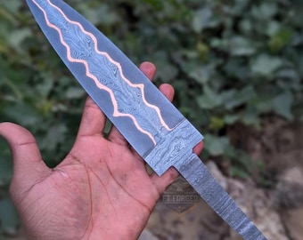custom knife, handmade Damascus steel knife, blank blade, copper knife blade