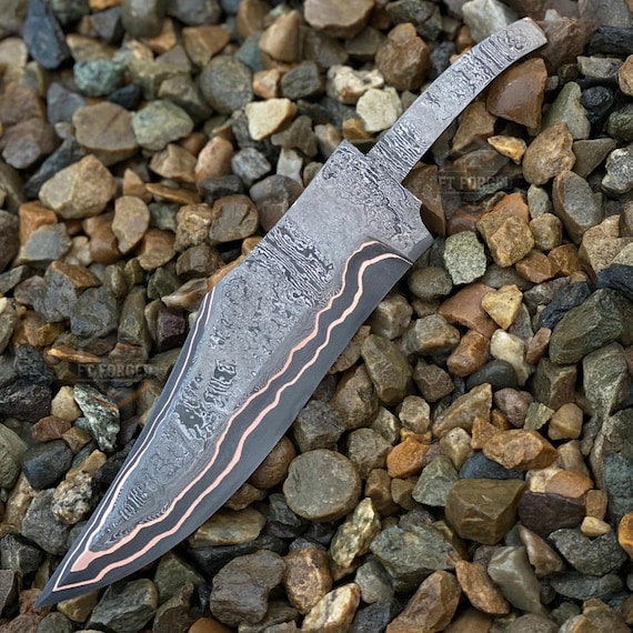 hand forged knife damascus steel knife blank blade copper knife cu mai blade full tang DIY for outdoor knife gift anniversary gifted knife
