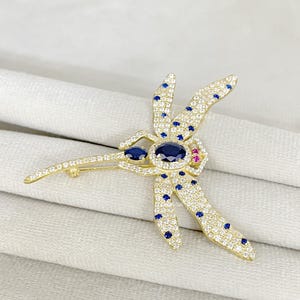 925 Silver Dragonfly Brooch, Cubic zirconia Blue Stone Jewelry, Handmade Statement Brooch, Insect Nature Jewelry Gift, Party Wear Jewelry