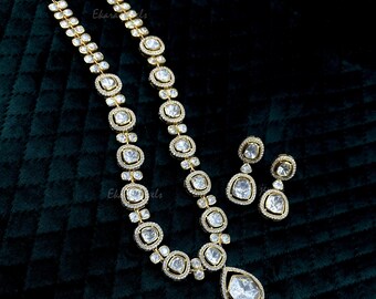 Moissanite Polki Necklace Set: 925 Silver Kundan Indian Bridal Jewelry