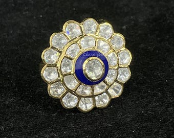 925 Silver Moissanite Polki Ring: Enamel Indian Wedding Jewelry