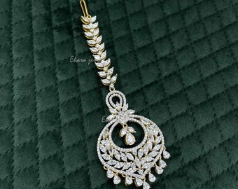 925 Silver Cubic Zirconia Beautiful Hair Jewelry, Wedding Jewelry, Traditional Mang tikka, Women's Jewelry