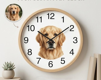 Custom Pet Photo Wooden Round Clock Decorative Modern Stylish Wall Clock Minimal Elegant Smooth Durable Clear Glossy Indoor Premium Clock