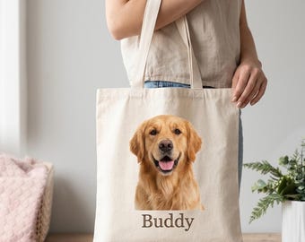 Custom Pet Photo Tote Eco Reusable Durable Printed Portrait Detailed Shopper Natural Organic Canvas Carry Bag