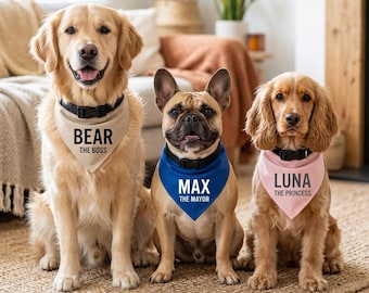 Custom Name Personalized Bandana Stylish Minimal Dog Bandana Soft Durable LightWeight Breathable Neckwear Adjustable Modern Smart Dogwear