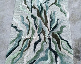 Tapis de luxe tuftés à la main de 8 x 10 pieds, design naturel, haut de gamme, élégants tapis en laine et soie, aspect art moderne, tous les formats