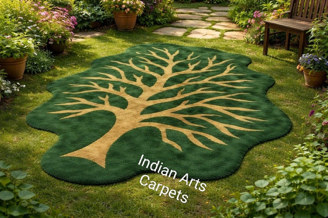Nature Inspired Tree Pattern Kids Carpet Hand Tufted Tree Shape Kids ...