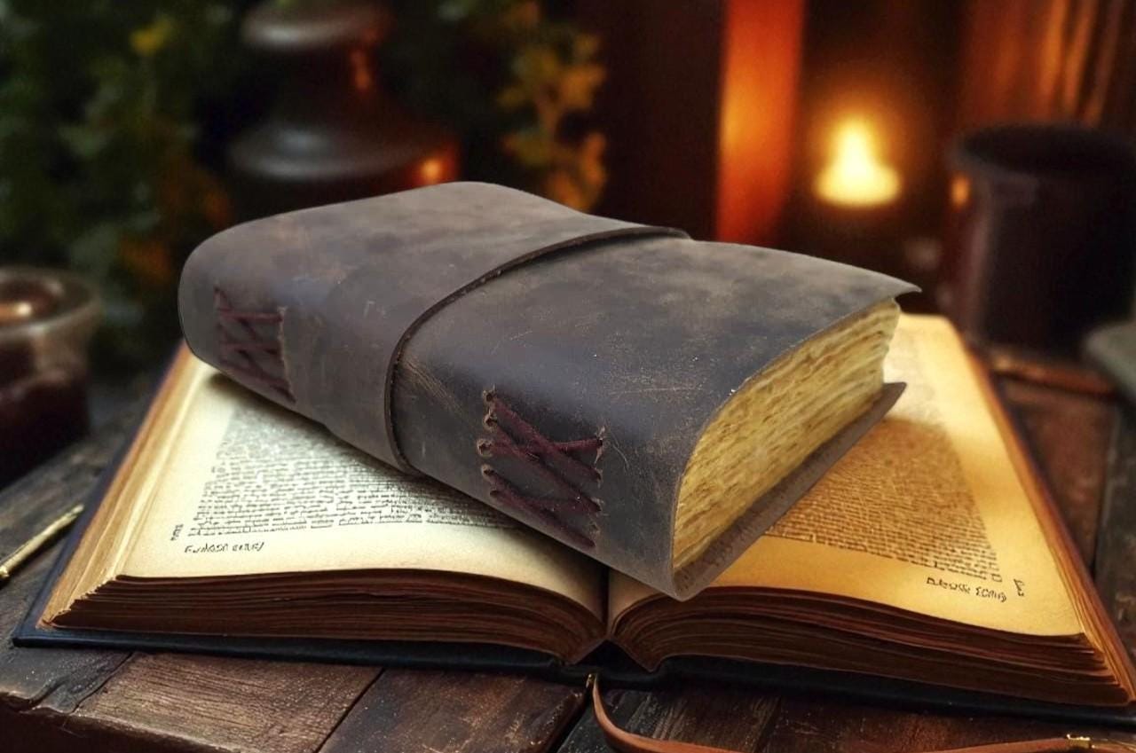 Vintage Handmade Leather Journal – Large Antique Notebook With Deckle ...