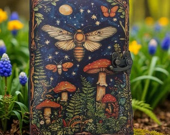 400 Page Large Grimoire leather journal, Travel Journal, Junk Journal, Blank spell book book of shadows Leather Celestial Gifts For Him Her.