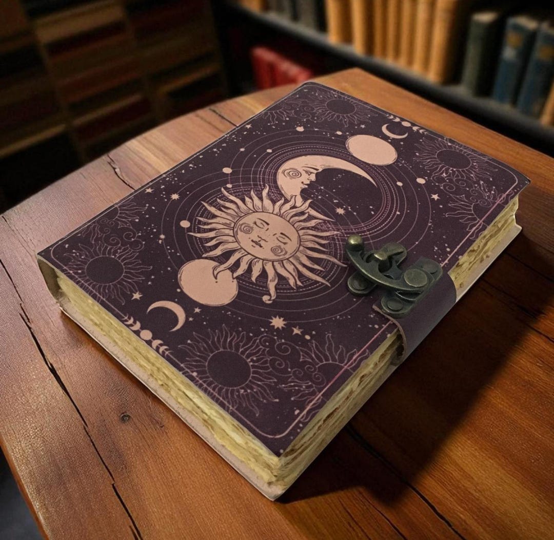 Sun & Moon Vintage Leather Journal • Wiccan Decor, Spell Book of ...