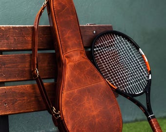 Handmade Leather Tennis Racket Case – Vintage Distressed Finish, Adjustable Strap