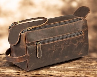 Handmade Toiletry Bag for Men & Women | Travel Dopp Kit | Leather Toiletry Organizer  Waterproof Cosmetic Bag Perfect Gift for Travel Lovers